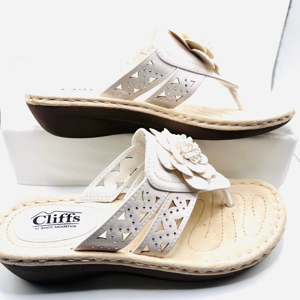 Cliffs by White Mountain Cynthia-White Rhinestones. 8W-Thong 1 1/2" Heel-Comfy - Picture 8 of 16